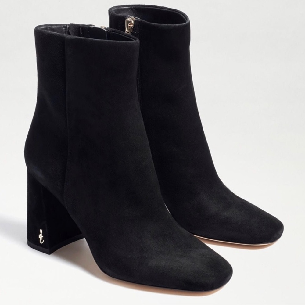 NIB Sam Edelman Black Suede Block Heel Ankle Bootie - Picture 3 of 8